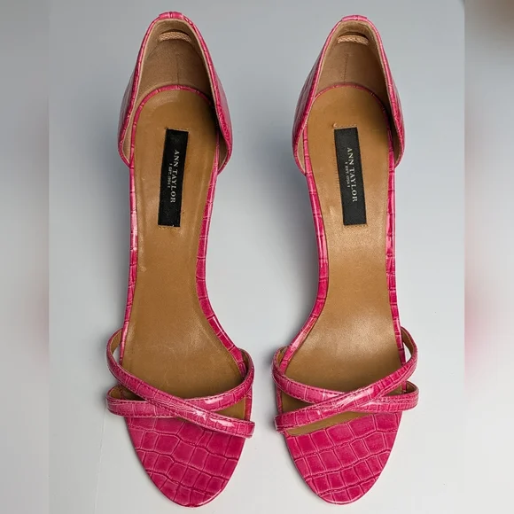 Stephanie Dorsay sandal Chic Pink Embossed Leather Pumps Heels 7.5 - Picture 1 of 8